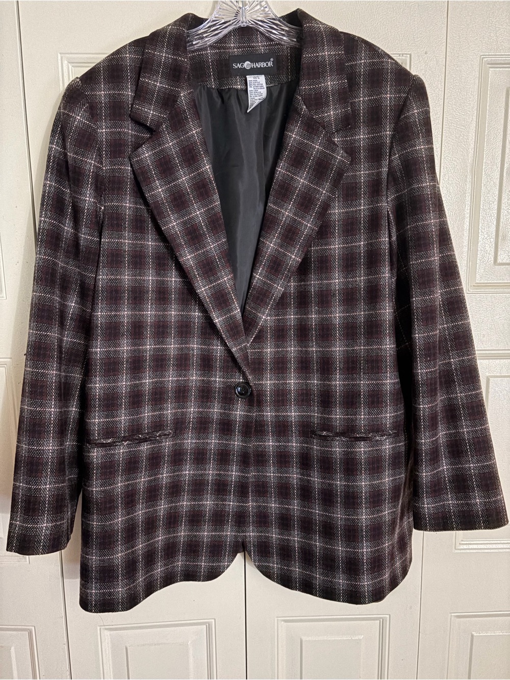 Vintage Academia Old Money Preppy Wool Blazer SAG HARBOR Women’s Plaid Size 18